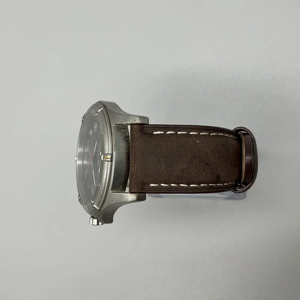 Eddie Bauer Men Watch 43mm Black Dial Silver Tone Brown Leather 2741 New Battery